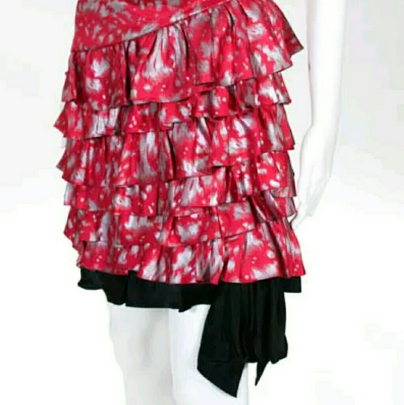 nwt MARC JACOBS RED SILK LOTUS TIERED dress prom - Picture 3 of 8